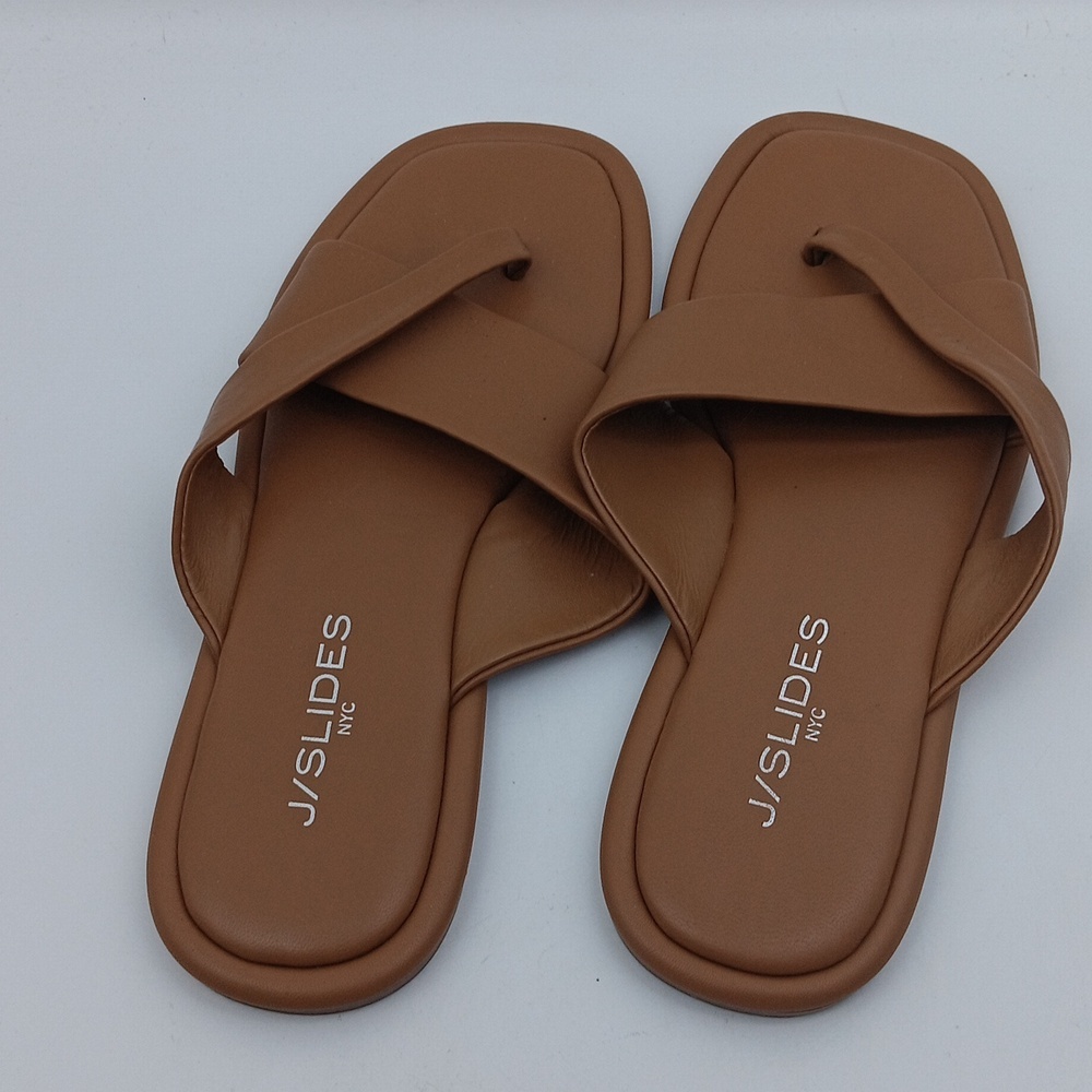 J/SLIDES WOMEN'S BROWN CROSS-STRAP LEATHER SANDALS SIZE 6 - Picture 3 of 4